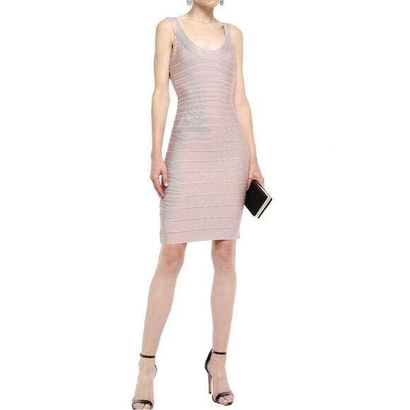 Herve Ledger Bandage Dress Slimming Nude Pink Sleeveless Round-Neck NWT M - Picture 8 of 16